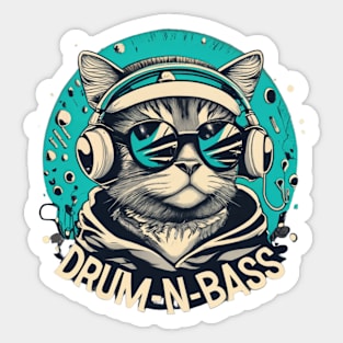 Drum n bass DJ Cat music T-shirt for Birthday Gift Sticker